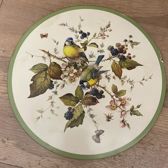 Set of 2 Pimpernel Round Trivets Placemats Birds & Berries England Cork Bottom - Picture 2 of 8
